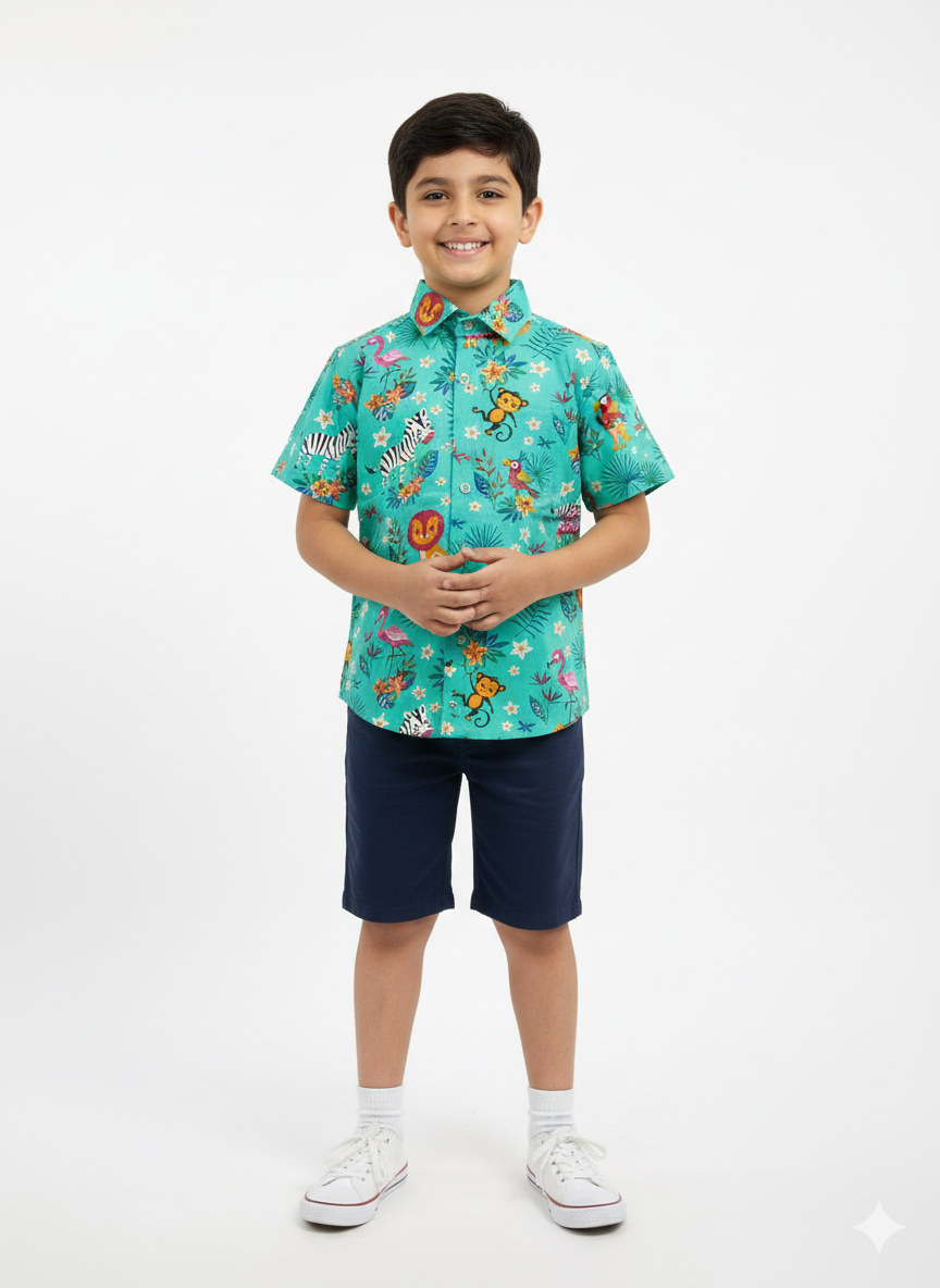 Kids half sleeves with jungle print