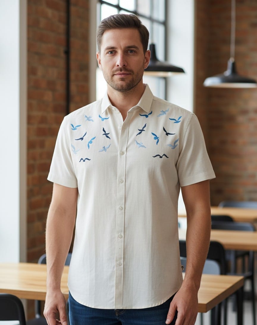 Off white shirt with EMBD