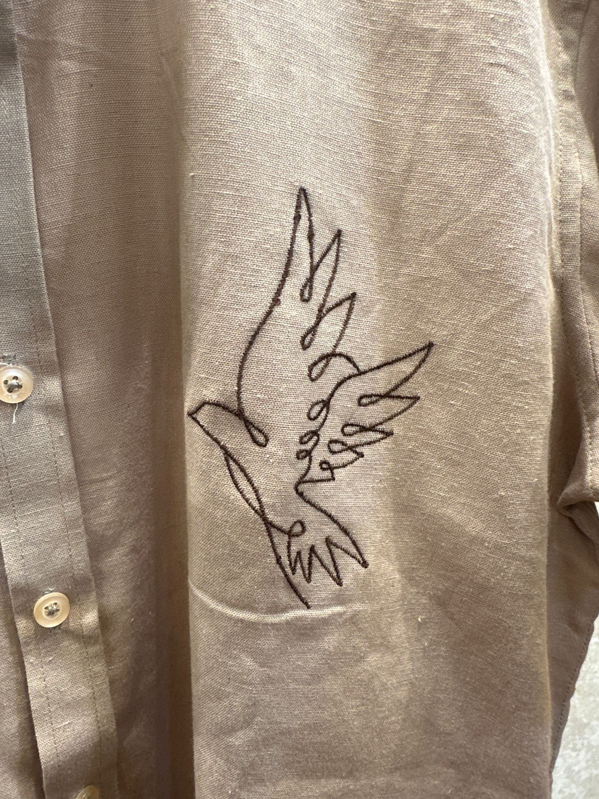 Beige Half Shirt with Bird Embroidery