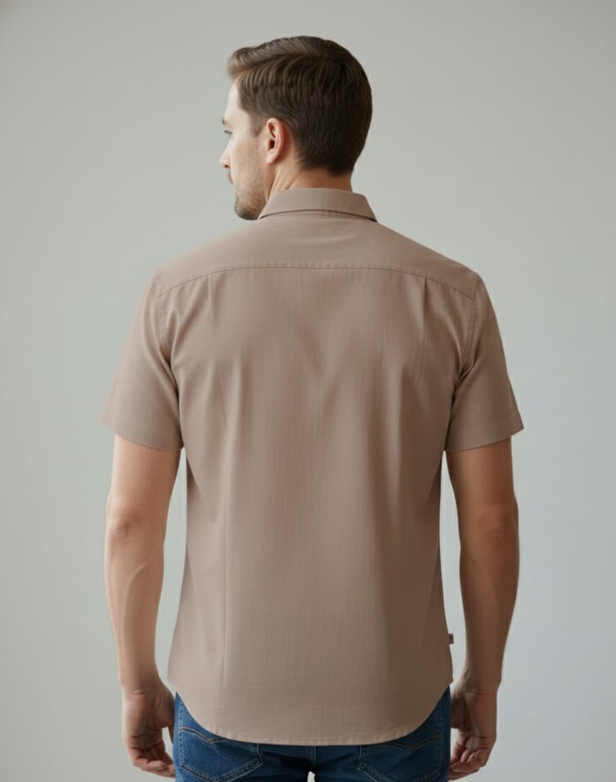 Beige Half Shirt with Bird Embroidery