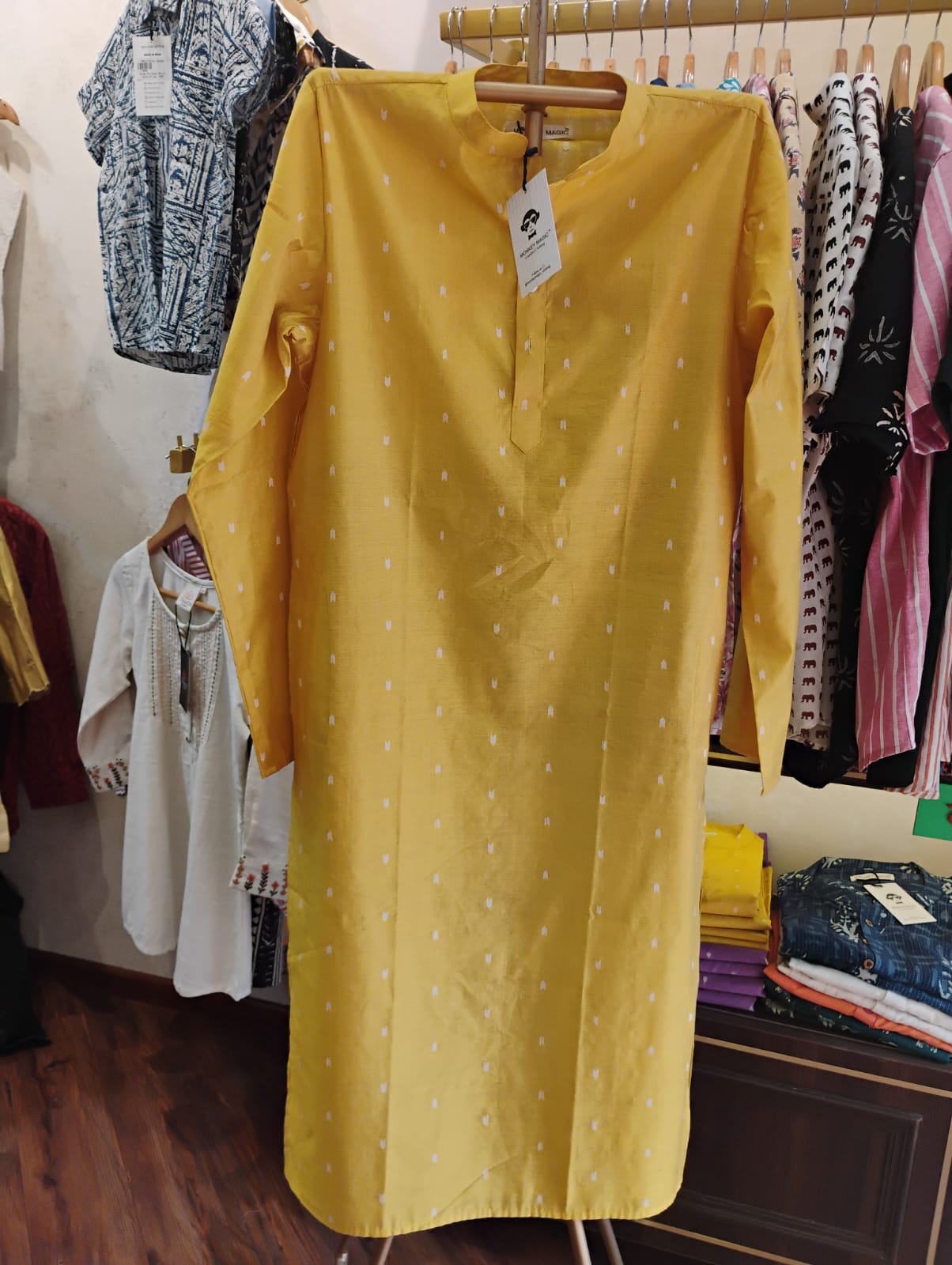 Mens full sleeves long yellow kurta