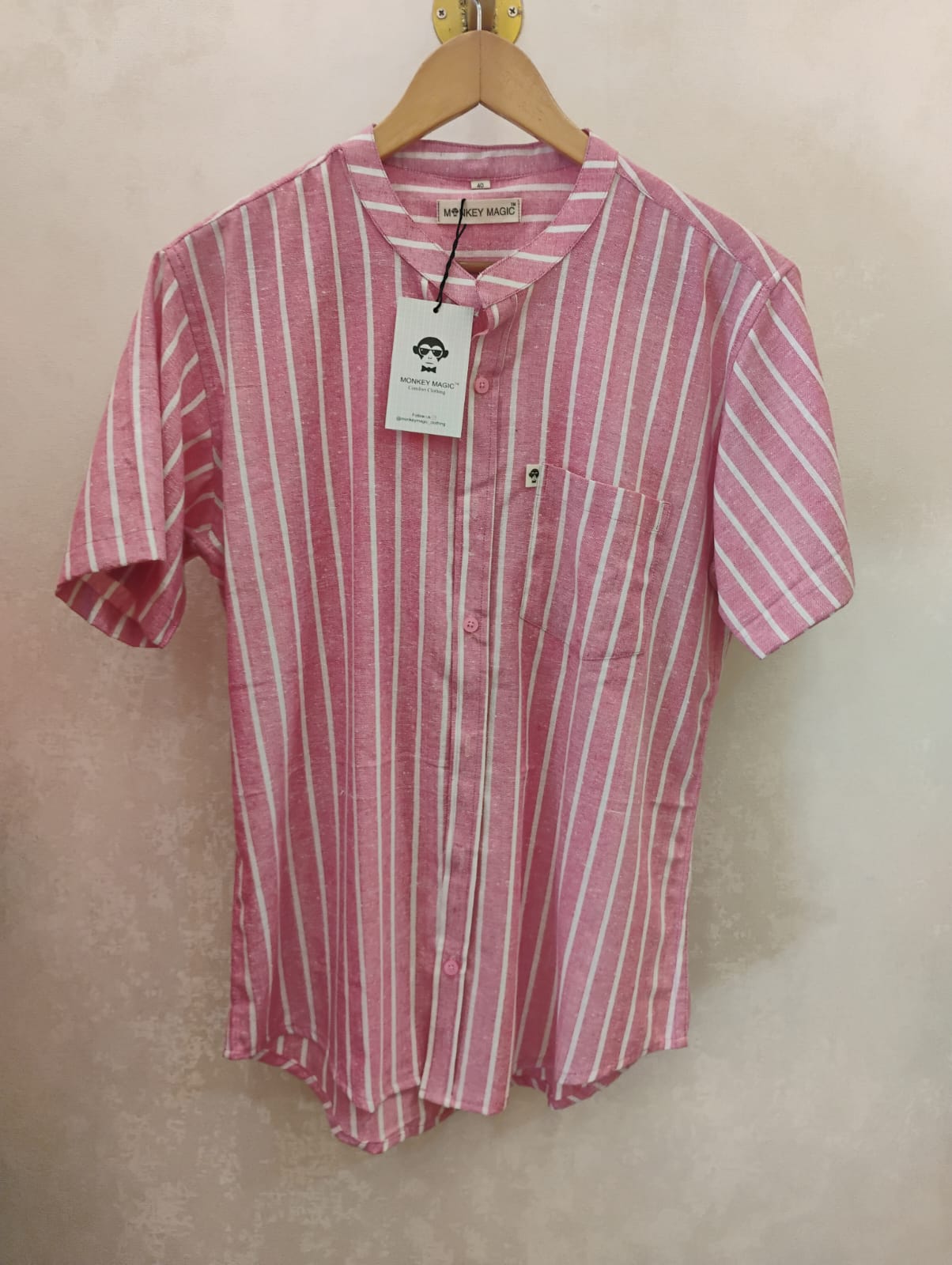 White pink stripes half sleeve shirt