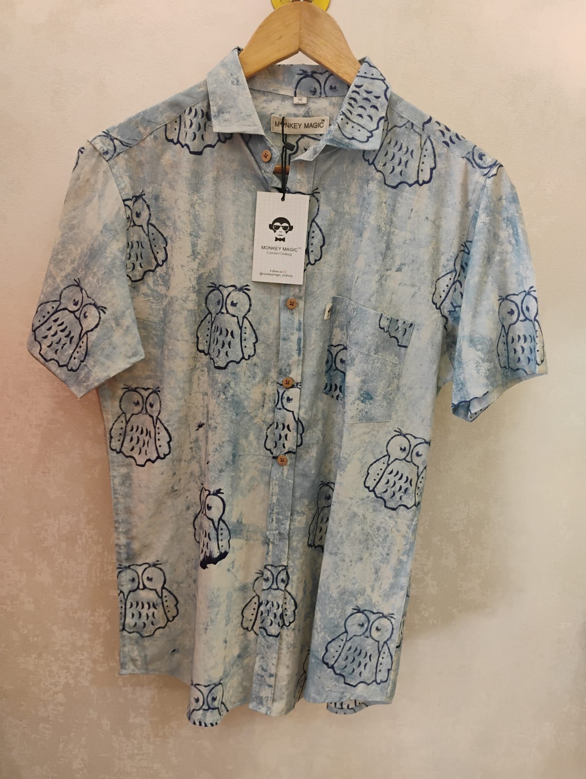 Indigo Owl print print shirt