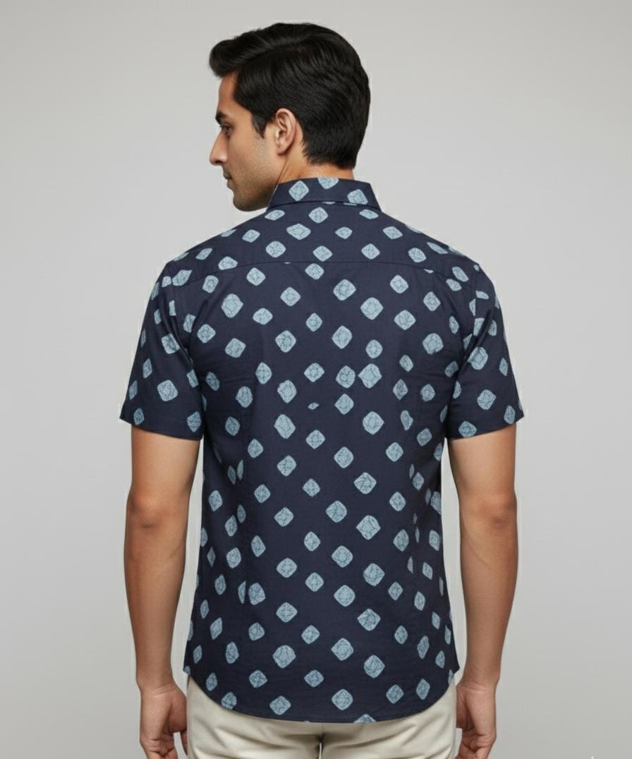 Navy Blue Half pebbles printed shirt