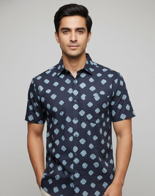 Navy Blue Half pebbles printed shirt
