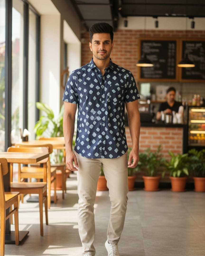 Navy Blue Half pebbles printed shirt