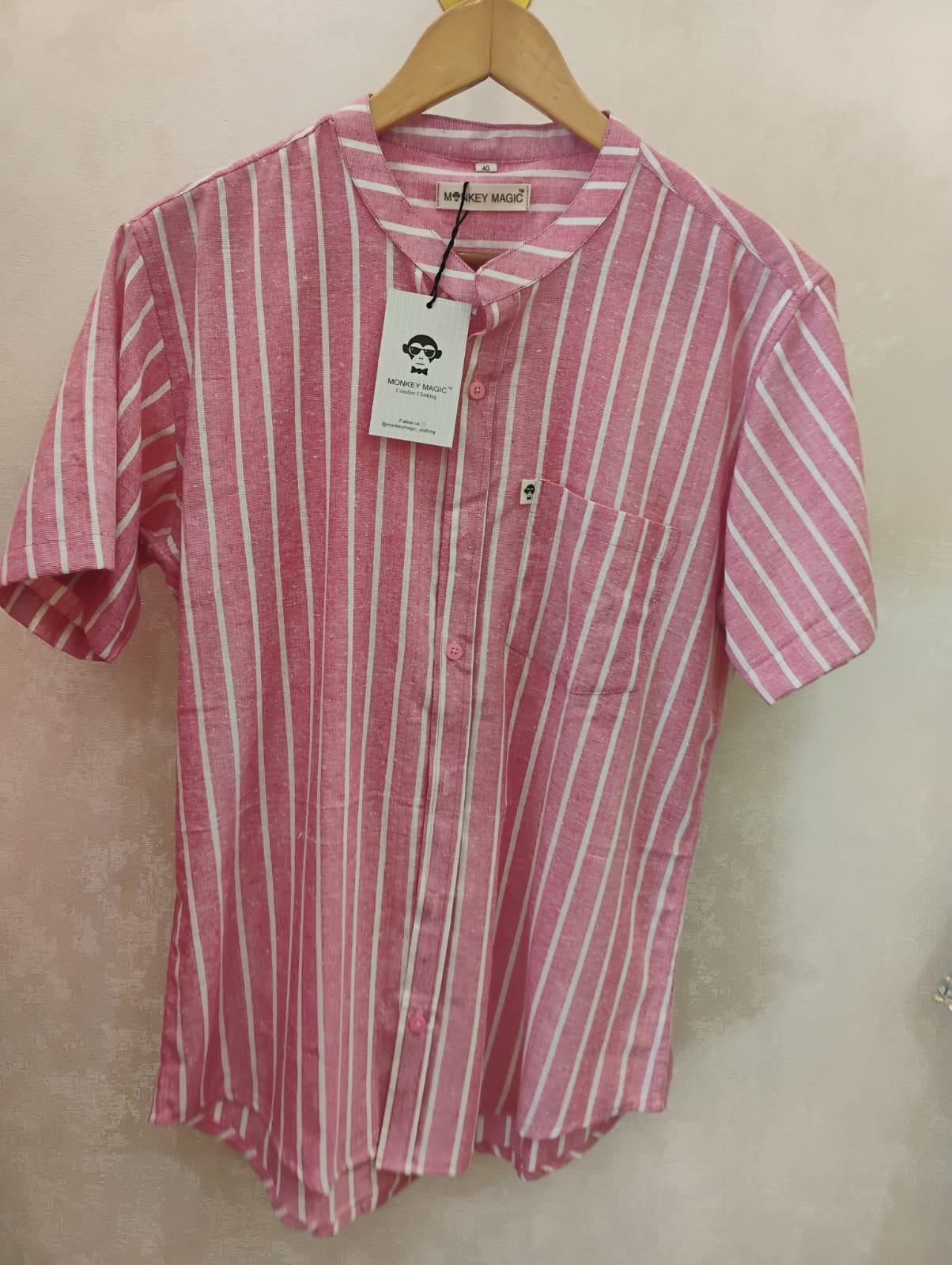 White pink stripes half sleeve shirt