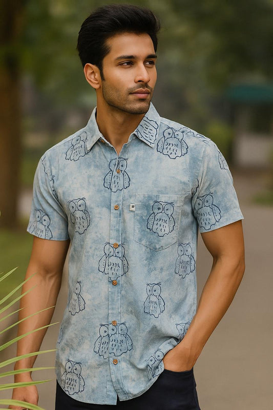 Indigo Owl print print shirt