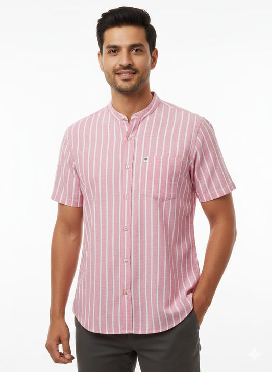 White pink stripes half sleeve shirt