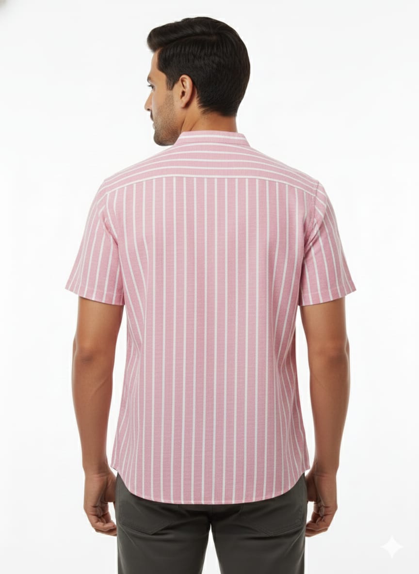 White pink stripes half sleeve shirt
