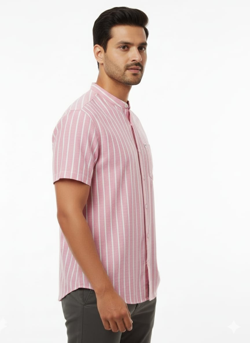 White pink stripes half sleeve shirt